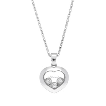 ショパール ハッピーダイヤモンド ハート ネックレス シルバー K18ホワイトゴールド WG レディース ジュエリー 【中古】【jewelry】