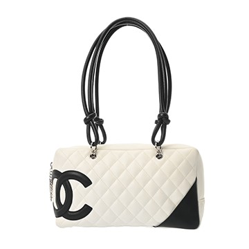 シャネル マトラッセ ボーリングバッグ ホワイト/ブラック A25171 カーフスキン レディース バッグ 【中古】【bag】