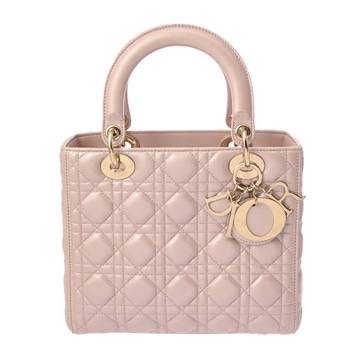 ディオール カナージュ LADY DIOR ミディアム 2WAY メタリックピンク ラムスキン レディース バッグ 【中古】【bag】