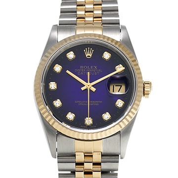 ロレックス デイトジャスト 16233G ブルー・グラデーション/ダイヤモンド メンズ 時計 【中古】【wristwatch】