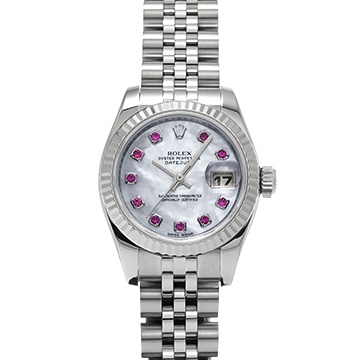 ロレックス デイトジャスト 179174NGR ホワイトシェル/ルビー レディース 時計 【中古】【wristwatch】