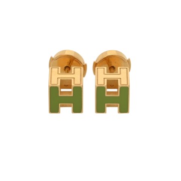 エルメス Hキューブピアス グリーン/ゴールド金具 エナメル ユニセックス ジュエリー 【中古】【jewelry】