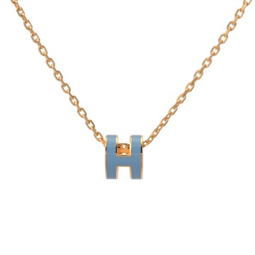 エルメス ポップH ミニネックレス ブルー/ゴールド金具 エナメル ユニセックス ジュエリー 【未使用】【jewelry】