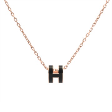 エルメス ポップ H ミニネックレス ブラック/ローズゴールド金具 エナメル レディース ジュエリー 【未使用】【jewelry】