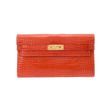 エルメス ケリーウォレット ロング オレンジ アリゲーターリセ ユニセックス 財布 【中古】【purse】