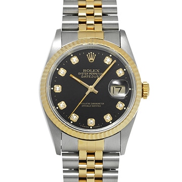 ロレックス デイトジャスト 36 16233G ブラック/ダイヤモンド メンズ 時計 【中古】【wristwatch】