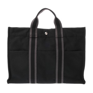 エルメス フールトゥ MM ブラック/グレー キャンバス レディース バッグ 【中古】【bag】