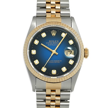 ロレックス デイトジャスト 16233G ブルー・グラデーション/ダイヤモンド メンズ 時計 【中古】【wristwatch】