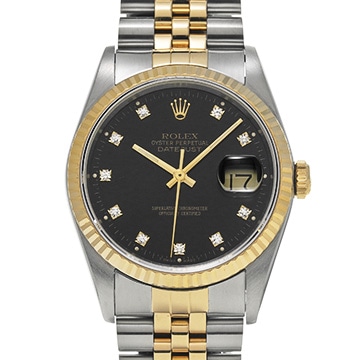 ロレックス デイトジャスト 16233G ブラック/ダイヤモンド メンズ 時計 【中古】【wristwatch】