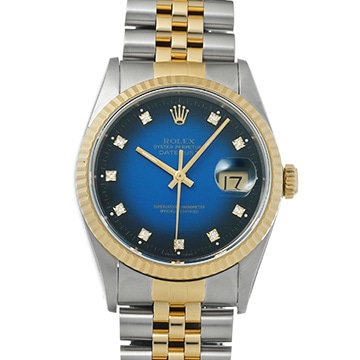 ロレックス デイトジャスト 16233G ブルー・グラデーション/ダイヤモンド メンズ 時計 【中古】【wristwatch】