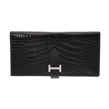 エルメス ベアン スフレ ブラック アリゲーターリセ レディース 財布 【中古】【purse】