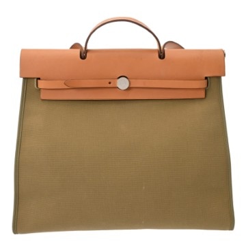 エルメス エールバッグ MM  カーキ/ナチュラル トワルオフィシェ/ヴァッシュハンター ユニセックス バッグ 【中古】【bag】
