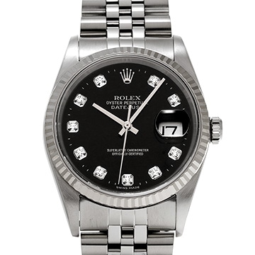 ロレックス デイトジャスト 16234G ブラック/ダイヤモンド メンズ 時計 【中古】【wristwatch】