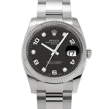 ロレックス オイスターパーペチュアル デイト 115234G ブラック/ダイヤモンド メンズ 時計 【中古】【wristwatch】