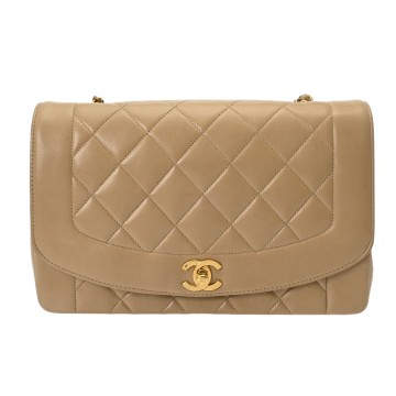 シャネル ダイアナ チェーンショルダー 25cm ベージュ A01165 ラムスキン レディース バッグ 【中古】【bag】