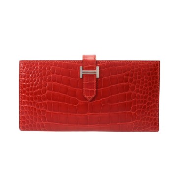 エルメス ベアン スフレ ゼラニウム アリゲーターマット レディース 財布 【中古】【purse】
