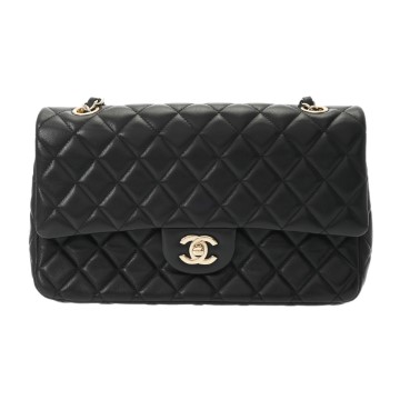 シャネル マトラッセ Wフラップ チェーンショルダー 25 ブラック A01112 ラムスキン レディース バッグ 【中古】【bag】