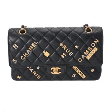 シャネル マトラッセ WフラップWチェーンショルダー25 ブラック A01112 ラムスキン レディース バッグ 【中古】【bag】