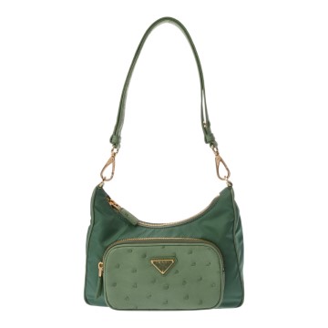 プラダ 2WAY ショルダーバッグ グリーン 1BC198 ナイロン/オーストリッチ レディース バッグ 【中古】【bag】