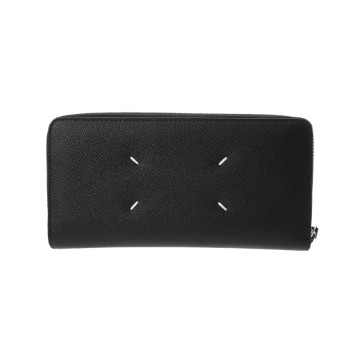 メゾン マルジェラ ジップアラウンドウォレット 4ステッチ ブラック グレイニーレザー レディース 財布 【中古】【purse】