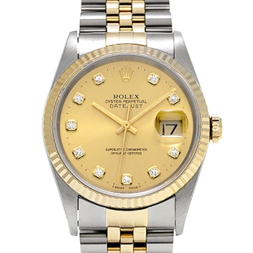 ロレックス デイトジャスト 36 16233G シャンパン/ダイヤモンド メンズ 時計 【中古】【wristwatch】
