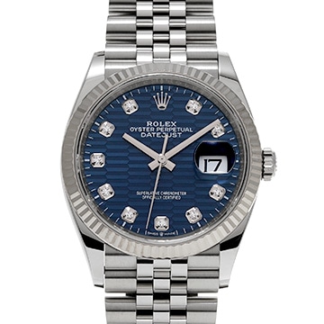 ロレックス デイトジャスト 36 126234G ブライトブルー フルーテッドモチーフ/ダイヤモンド メンズ 時計 【中古】【wristwatch】