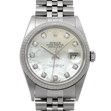 ロレックス デイトジャスト 16234NG ホワイトシェル/ダイヤモンド メンズ 時計 【中古】【wristwatch】