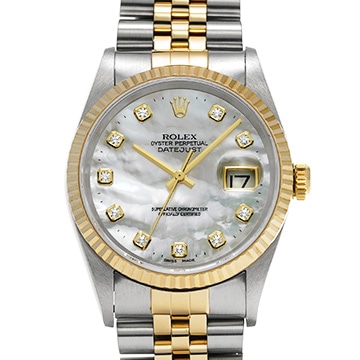 ロレックス デイトジャスト 16233NG ホワイトシェル/ダイヤモンド メンズ 時計 【中古】【wristwatch】