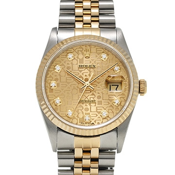 ロレックス デイトジャスト 16233G シャンパンコンピュータ/ダイヤモンド メンズ 時計 【中古】【wristwatch】