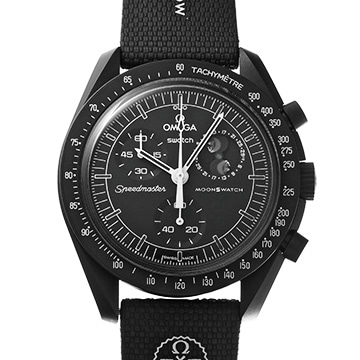 スウォッチ OMEGA×スウォッチ　ミッション トゥ ザ ムーンフェイズ ニュームーン SO33B700 ブラック メンズ 時計 【中古】【wristwatch】
