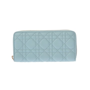 ディオール カナージュ Lady Dior Voyageur ウォレット ライトブルー S0007ONMJ ラムスキン レディース 財布 【中古】【purse】