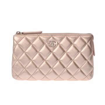シャネル ポーチ ピンクゴールド メタリックカーフスキン レディース 【中古】【bag】