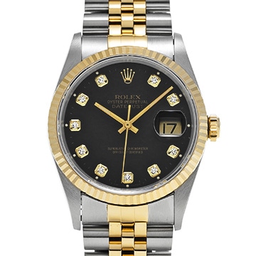 ロレックス デイトジャスト 36 16233G ブラック/ダイヤモンド メンズ 時計 【中古】【wristwatch】