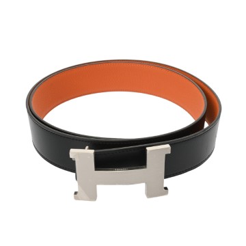 エルメス ベルトバックル&リバーシブルベルト  ブラック/オレンジ ボックスカーフ/トゴ メンズ 【中古】【other】