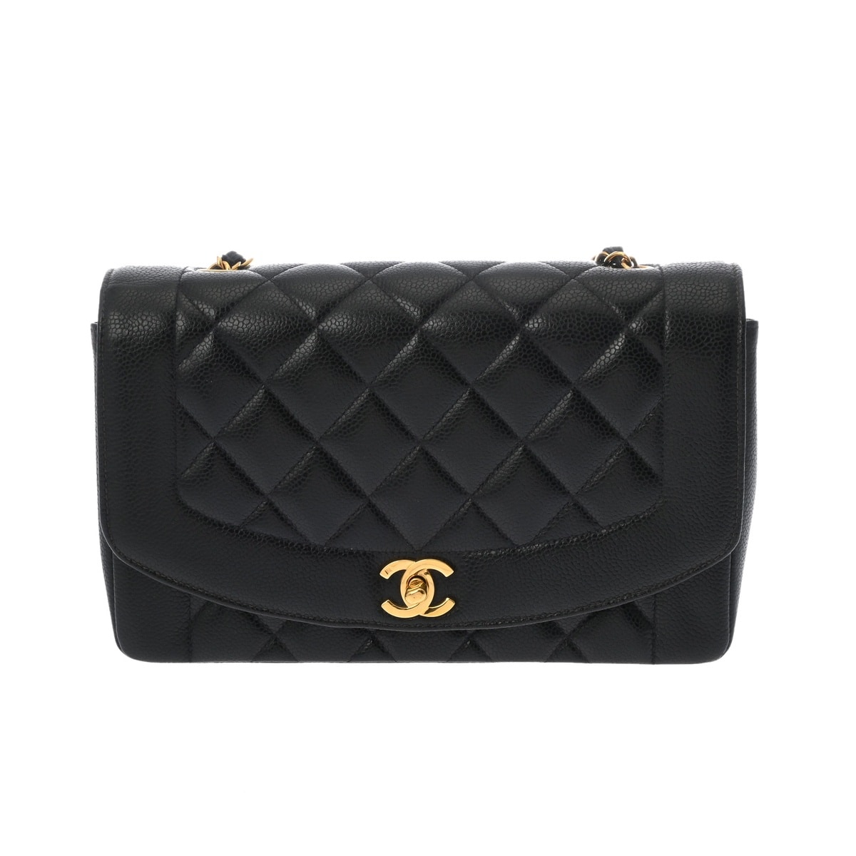 シャネル ダイアナ チェーンショルダー 25cm ブラック A01165 キャビアスキン レディース バッグ 【中古】【bag】