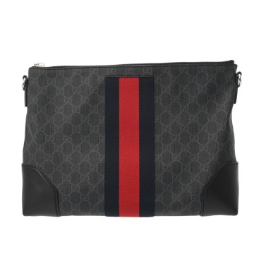 グッチ GGスプリーム ショルダーバッグ グレー/ブラック 474189 PVC/レザー ユニセックス バッグ 【中古】【bag】