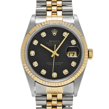 ロレックス デイトジャスト 36 16233G ブラック/ダイヤモンド メンズ 時計 【中古】【wristwatch】