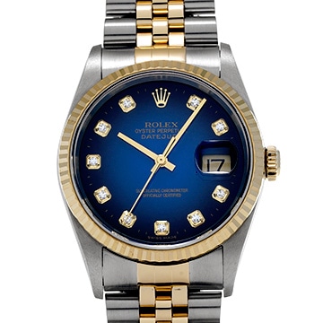 ロレックス デイトジャスト 16233G ブルー・グラデーション/ダイヤモンド メンズ 時計 【中古】【wristwatch】