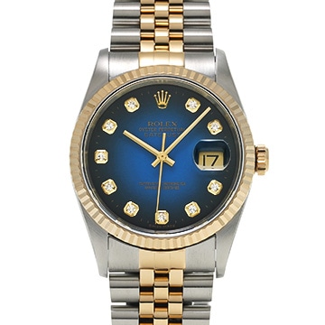 ロレックス デイトジャスト 16233G ブルー・グラデーション/ダイヤモンド メンズ 時計 【中古】【wristwatch】