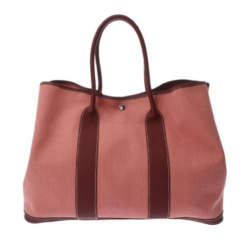 エルメス ガーデンパーティ GM  ルージュアッシュ トワルアッシュ/レザー レディース バッグ 【中古】【bag】