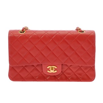 シャネル マトラッセ Wフラップ Wチェーン ショルダー 25 レッド A01112 ラムスキン レディース バッグ 【中古】【bag】