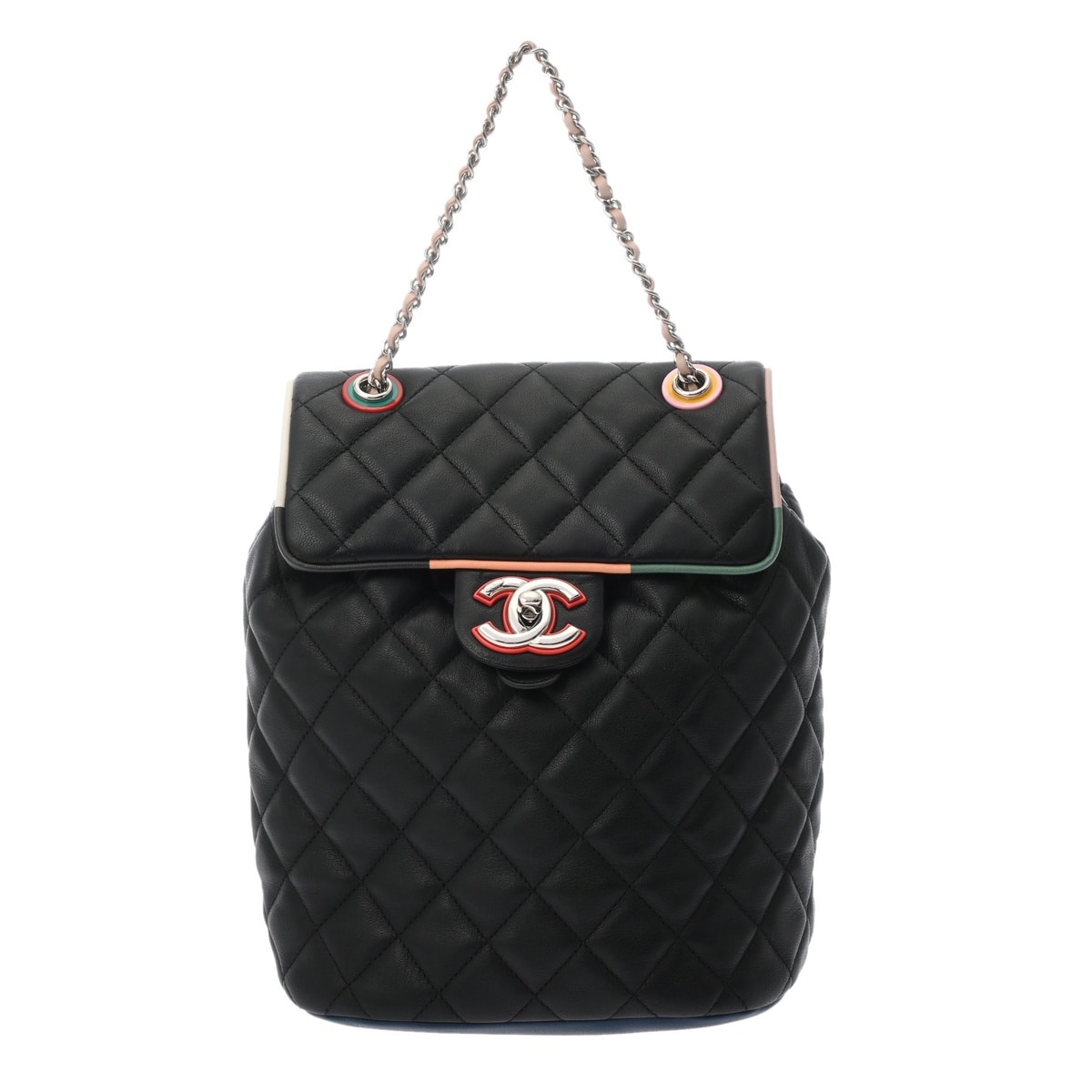 シャネル マトラッセ バックパック ブラック/レッド/ピンクベージュ ラムスキン レディース バッグ 【中古】【bag】