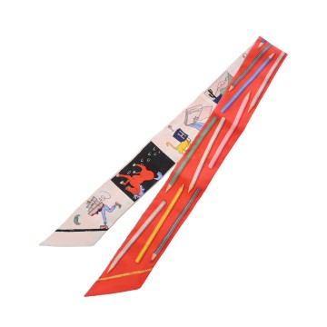 エルメス ツイリー A VOS CRAYONS レッド/グレー/マルチカラー 064221S シルク100％ レディース 【新品】【other】