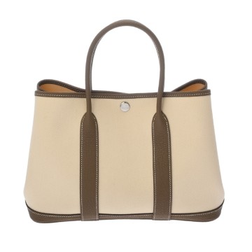 エルメス ガーデンパーティ TPM バニラ/エトゥープ トワルシェブロン/レザー レディース バッグ 【中古】【bag】