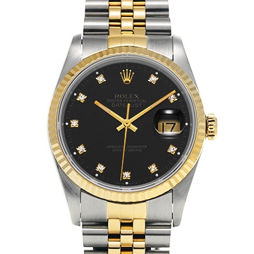 ロレックス デイトジャスト 16233G ブラック/ダイヤモンド メンズ 時計 【中古】【wristwatch】