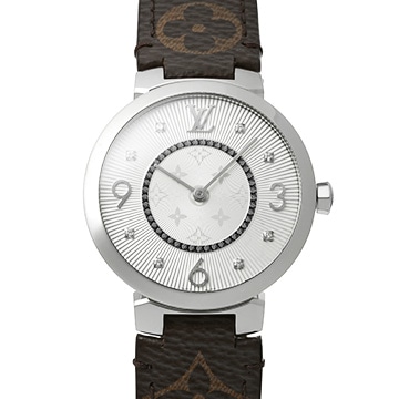 ルイ ヴィトン タンブール スリム MM Q13MJB シルバー/ダイヤモンド レディース 時計 【中古】【wristwatch】