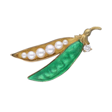 ノーブランド エンドウ豆 ブローチ ゴールド K18イエローゴールド YG/エナメル レディース ジュエリー 【新品】【jewelry】