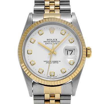 ロレックス デイトジャスト 36 16233G ホワイト/ダイヤモンド メンズ 時計 【中古】【wristwatch】