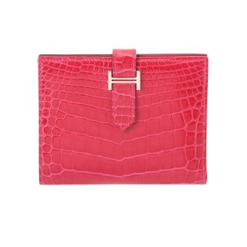 エルメス ベアン コンパクト ローズメキシコ アリゲーターリセ レディース 財布 【中古】【purse】