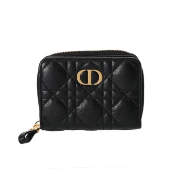 ディオール CARO SCARLET ウォレットカナージュ ブラック S5032UWHC_H900 カーフスキン レディース 財布 【中古】【purse】